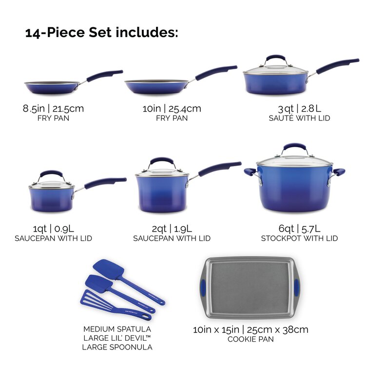 Rachael Ray Classic Brights Hard Enamel Nonstick Cookware Set, 14-Piece