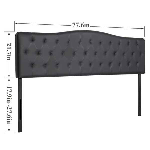 Modern Height Adjustable Tufted Faux Leather Upholstered Headboard，Black - - 36083327