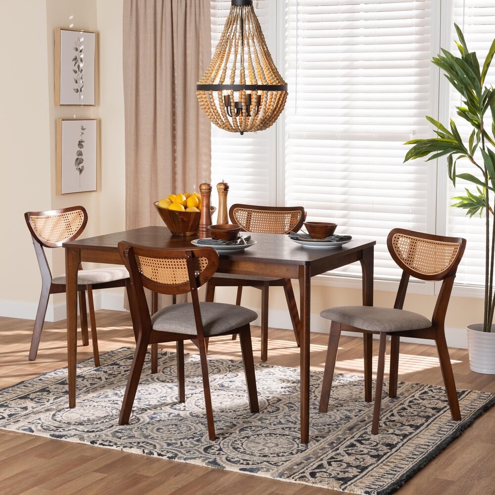 Dannell Mid Century Modern Fabric and Wood Dining Set