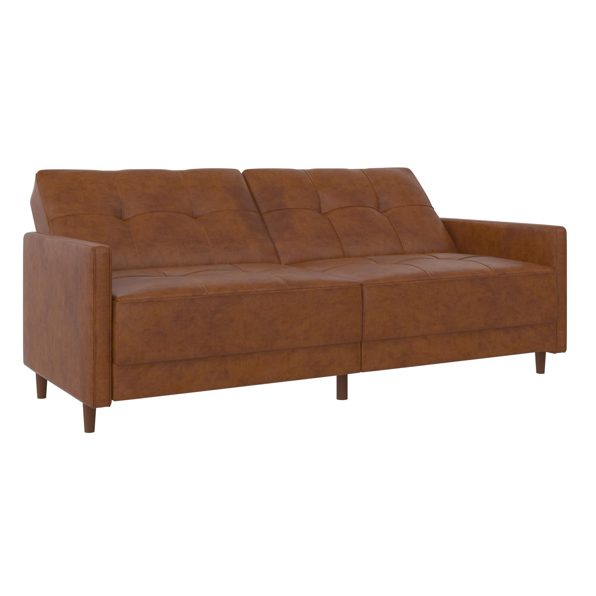 Desert Fields Adera Coil Futon, Camel Faux Leather