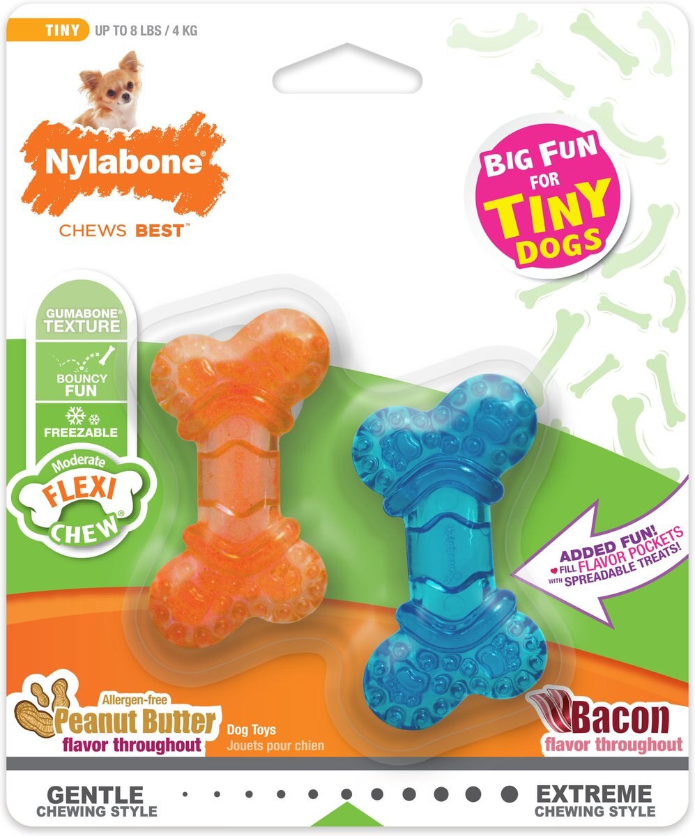 Nylabone FlexiChew Peanut Butter and Bacon Flavored Dog Chew Toy， Mini， 2 count