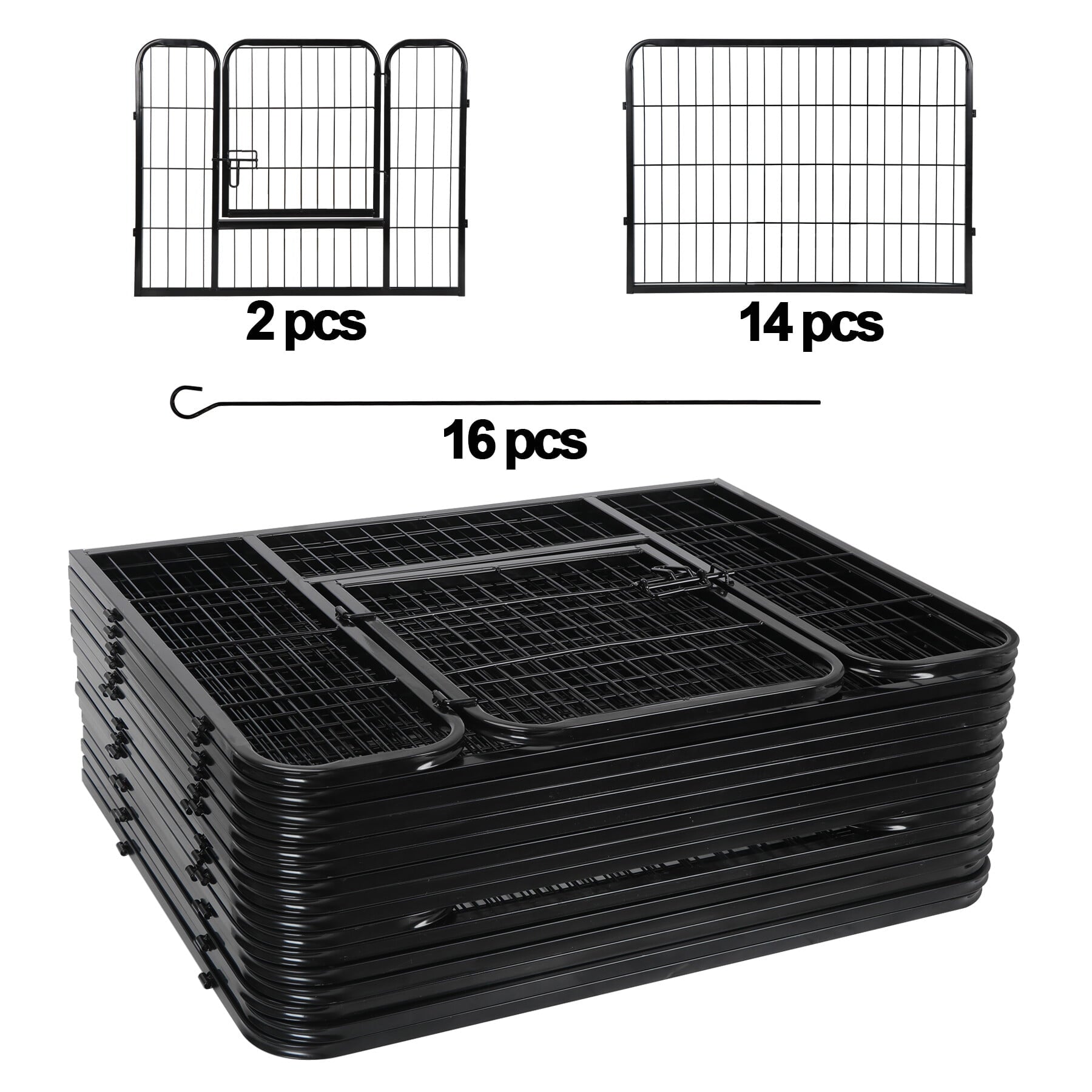 HomGarden 16 Panels 24'' Height Large Dog Playpen， Portable Puppy Exercise Pen Indoor Outdoor Dog Fence W/ Doors