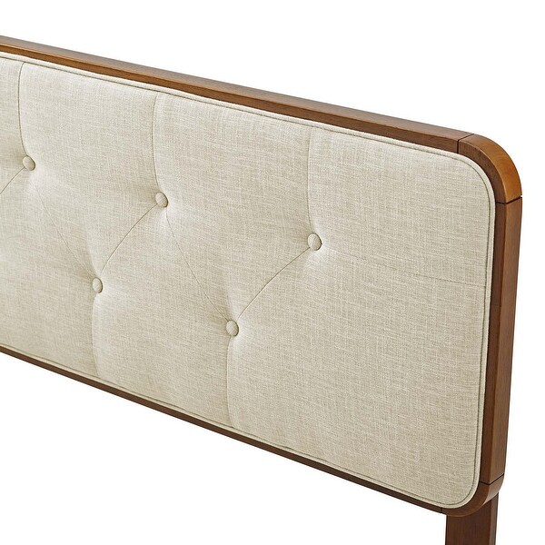 Glendale Traditional Beige Fabric Button Tufted Twin Size Walnut Wooden Headboard - - 32158009