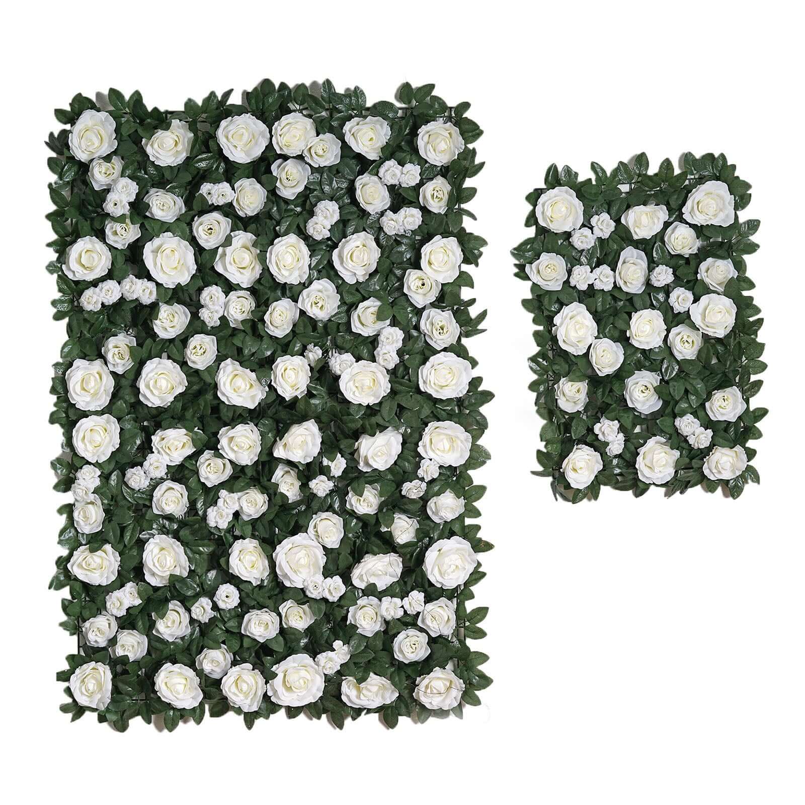 Easy-Install White Silk Rose Flower Mat Wall Panel Backdrop 3 Sq ft.