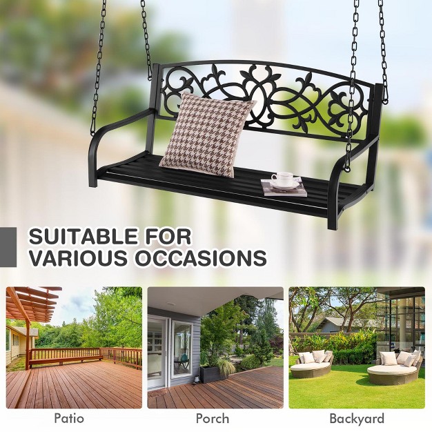 Tangkula Patio Porch Swing 2 person Outdoor Metal Swing Bench Chair W Chains