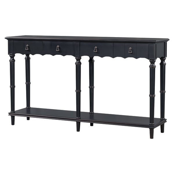 Country Console Table for Hallway Living Room Bedroom with 4 Front Facing Storage Drawers and 1 Shelf - 63