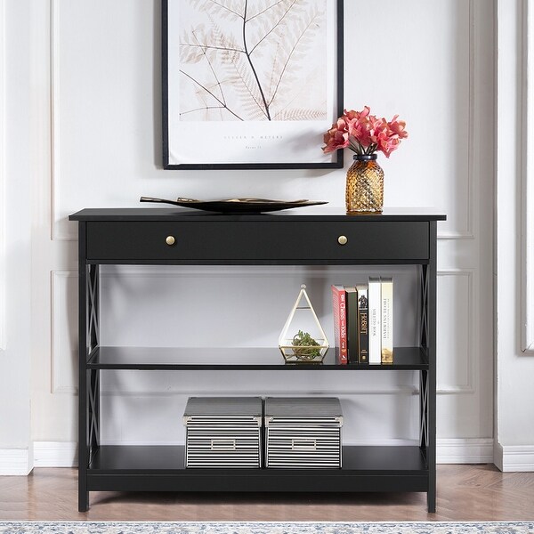 Yaheetech X Design Console Table with 1 Drawer and 2 Open Shelves