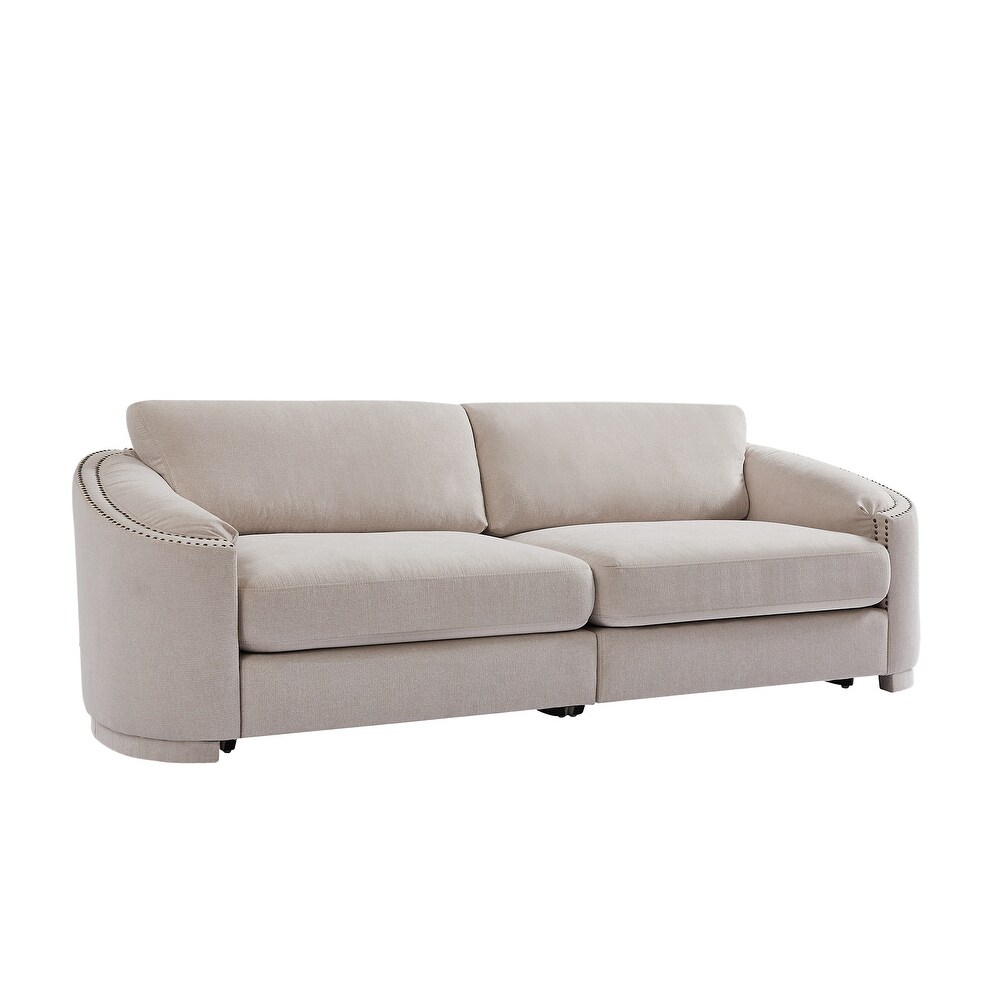 Modern 3 Seater/Plus Loveseat Sofa Polyester Upholstered Couch with Semilunar Arm and Rivet Detailing for Living Room