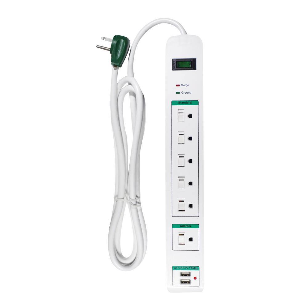 GoGreen Power 6 Outlet Surge Protector w 6 ft. Heavy Duty Cord GG-16326USB