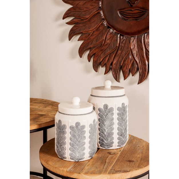 Set Of 2 Modern Ribbed Stoneware Jars Olivia amp May