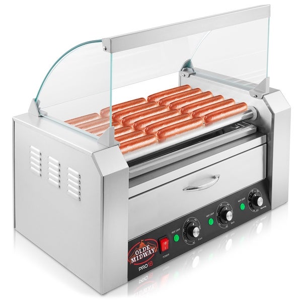 Electric Hot Dog Roller Grill Cooker Machines with Bun Warmer and Cover - Silver