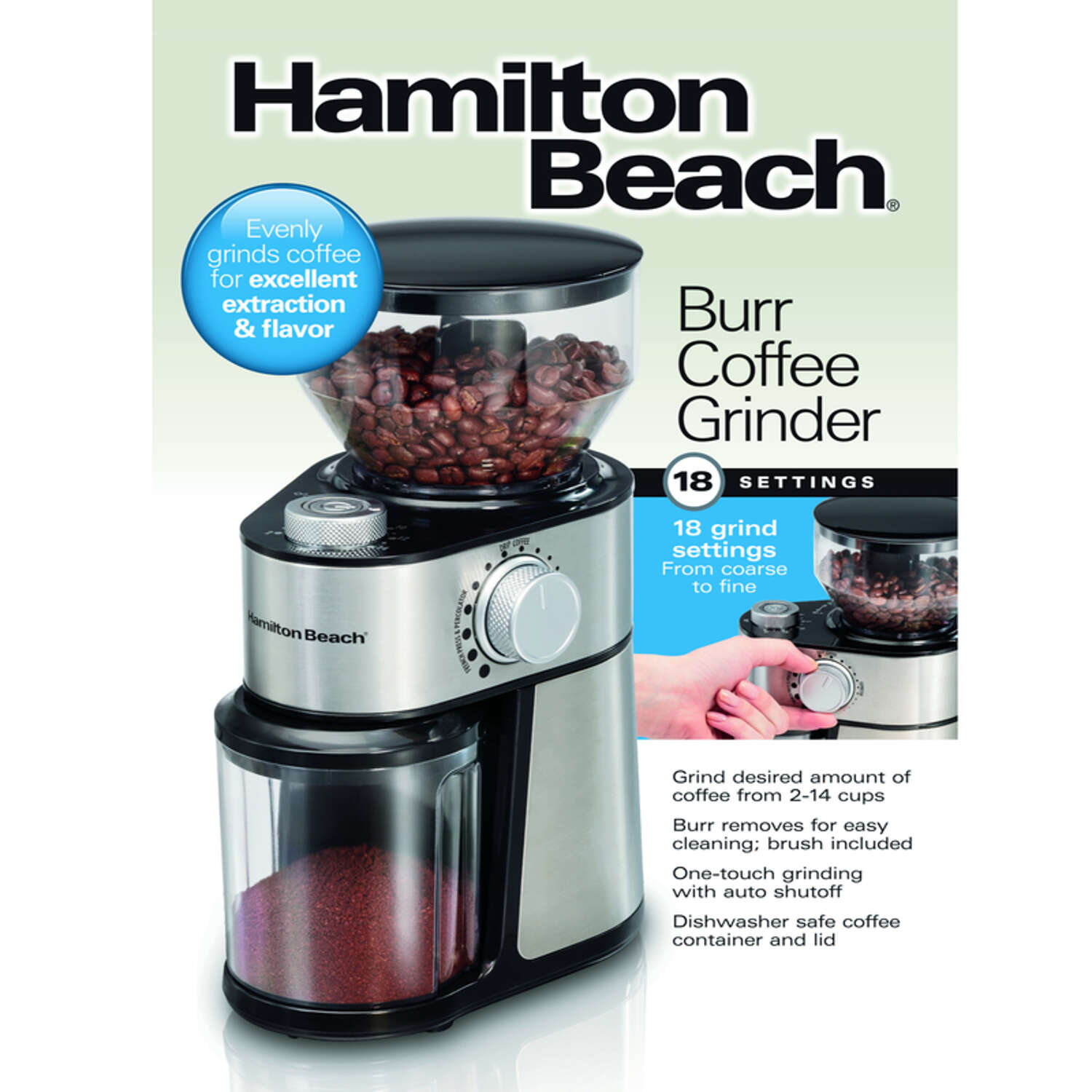 Hamilton Beach Black/Silver Stainless Steel 14 cups Coffee Grinder