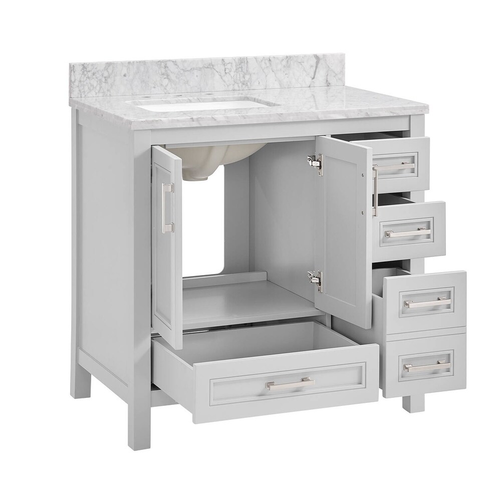 Vines 36 in. Grey Bathroom Vanity with Carrara Marble Top