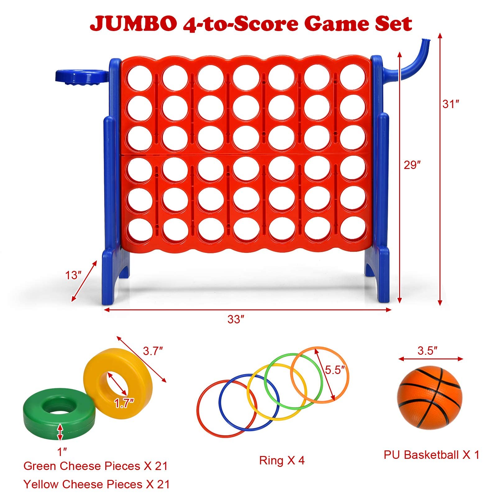 Costzon Giant 4-in-A-Row, Jumbo 4-to-Score Giant Game, Backyard Games (with carrying bag)