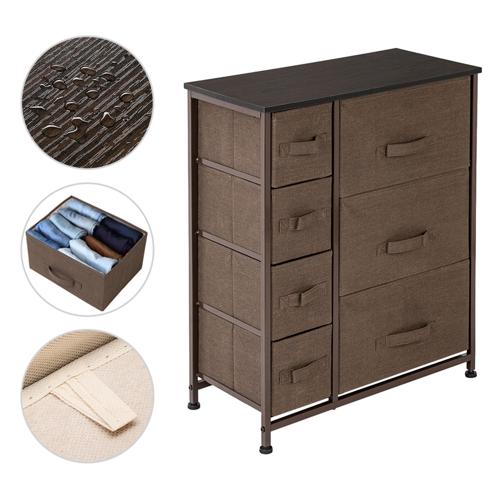 BATE Dresser Organizer with 7 Drawer, Fabric Storage Organizer for Bedroom, Living Room, Brown