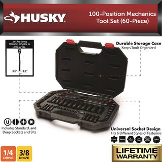 Husky 38 in. Drive 100-Position Universal SAE and Metric Mechanics Tool Set (60-Piece) H10060MTSRM