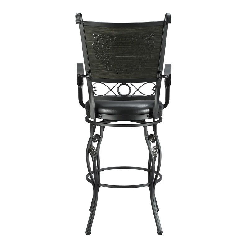 Elle Big   Tall Black Metal Swivel Barstool with Faux Leather Seat