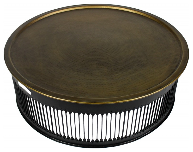 Round Black Drum Shaped Brass Coffee Table   Contemporary   Coffee Tables   by UStradeENT LLC  Houzz