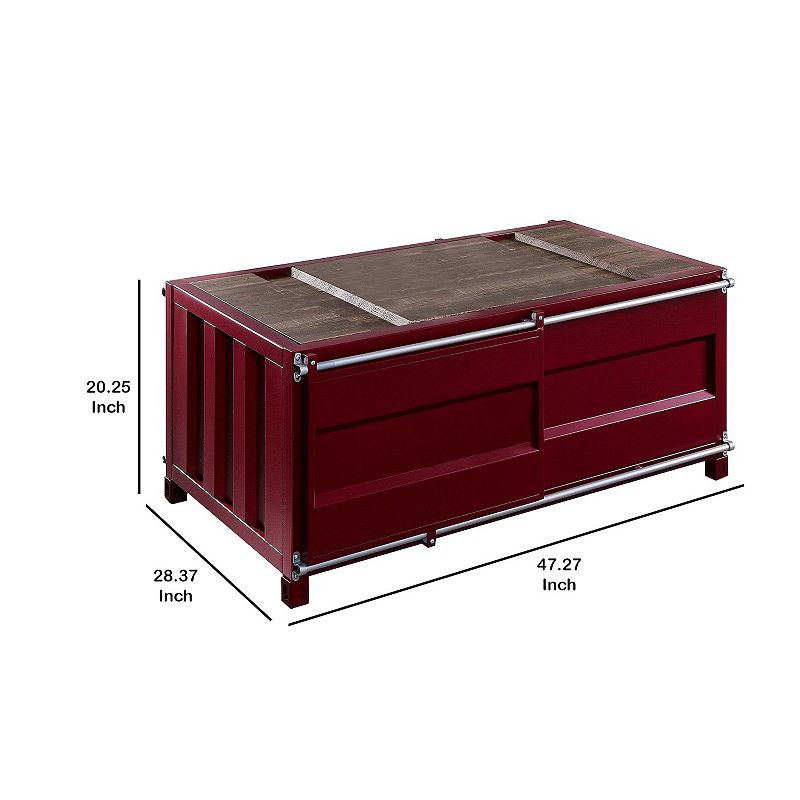 Container Style Coffee Table with Sliding Doors， Red