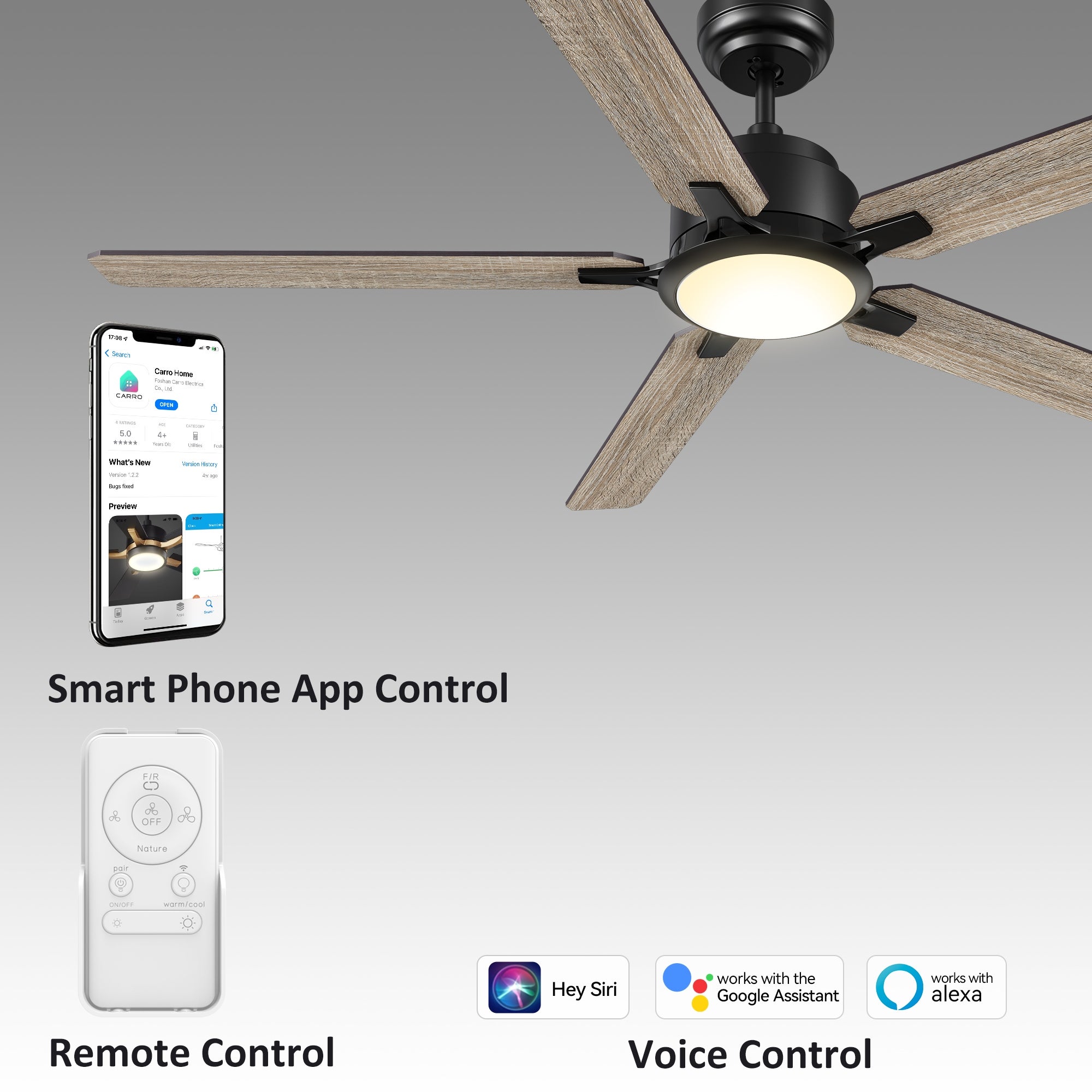 Joule 60-inch Indoor/Outdoor Smart Ceiling Fan， Dimmable LED Light Kit and Remote， Works with Alexa/Google Home/Siri Shopping - The Best Deals on Ceiling Fans | 40329013