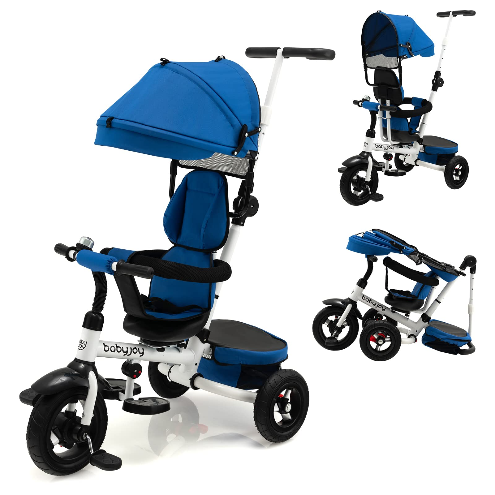 Costzon Tricycle, 4 in 1 Toddler Bike w/ Removable Push Handle, Bell, Reversible Seat, EVA Wheel