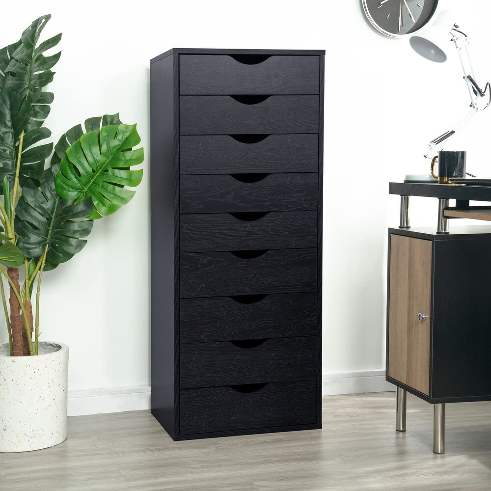 9 Drawer Chest  Wood Storage Dresser Cabinet with Wheels  Large Storage Organizer Makeup Drawer  Office File Cabinet