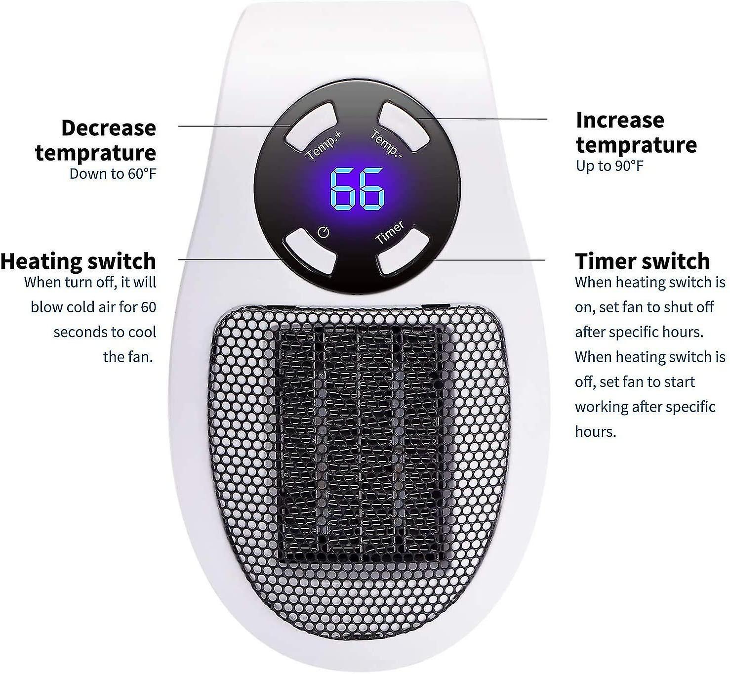 Programmable Space Heater With Led Display Wall Outlet Electric Heater With Adjustable Thermostat And Timer For Home Office Indoor Use 350 Watt Etl Li