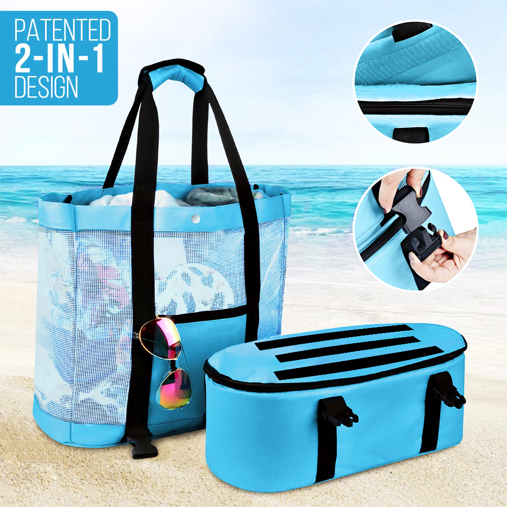 Swtroom Women's Large Beach Handbag with Cooler and Detachable Design， Portable Handbag， Suitable for Beach Swimming Pool Travel，Blue