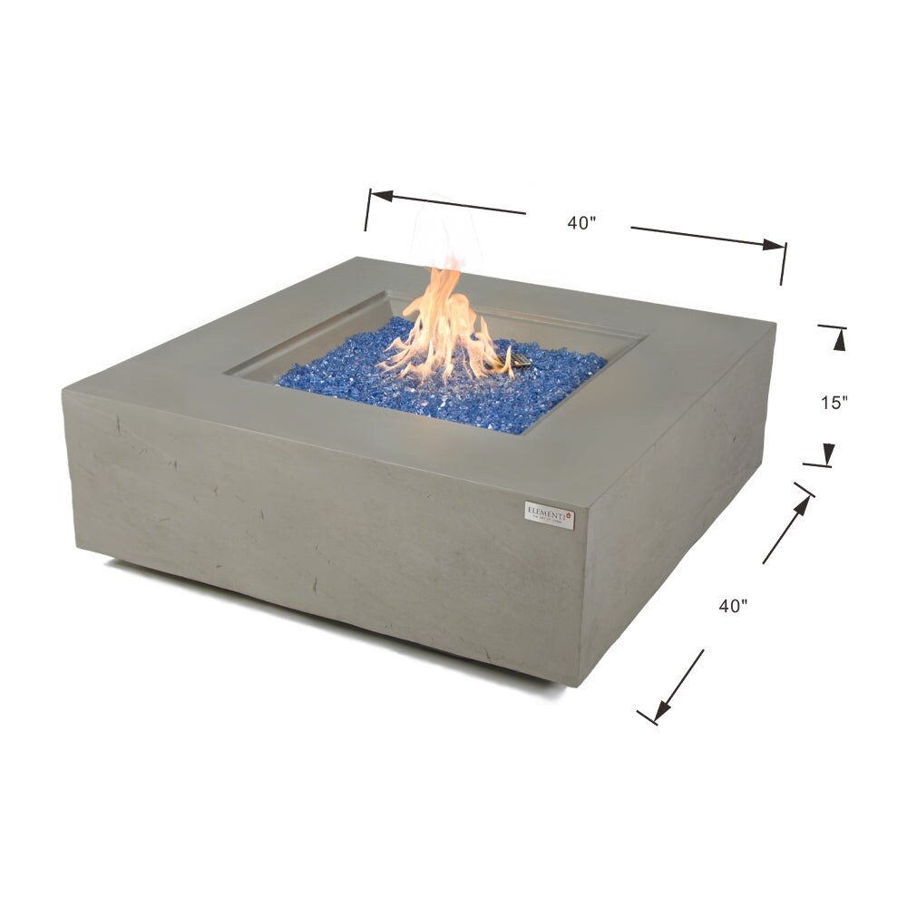 Elementi Plus Capertee Outdoor Fire Pit Table Concrete Square 60000 BTU   40 x 40 inches with Lid  Fire Glass  and Cover