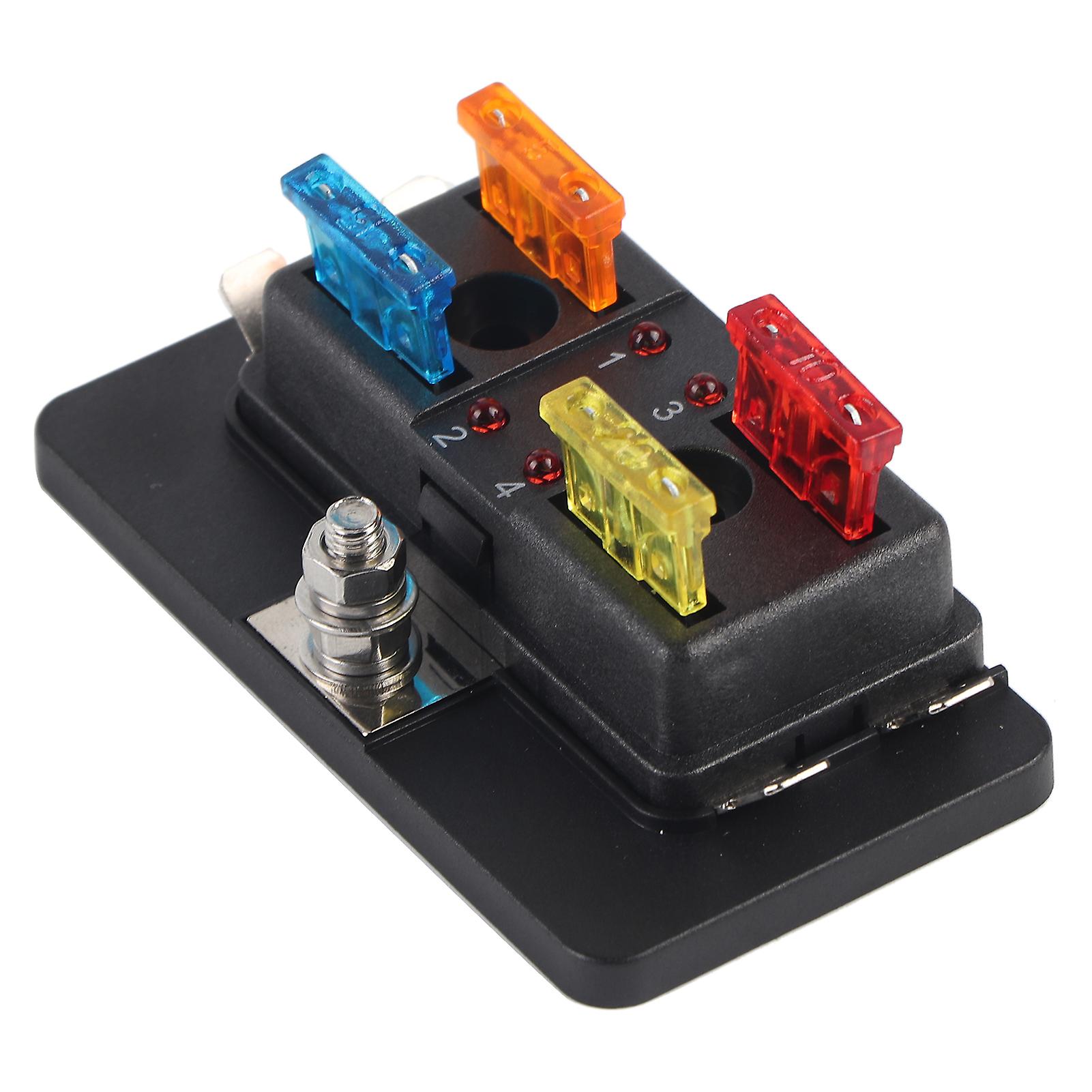 4 Way Circuit Blade Fuse Box Block Holder With Led Warning Light Kit For Car Van Boat Marine