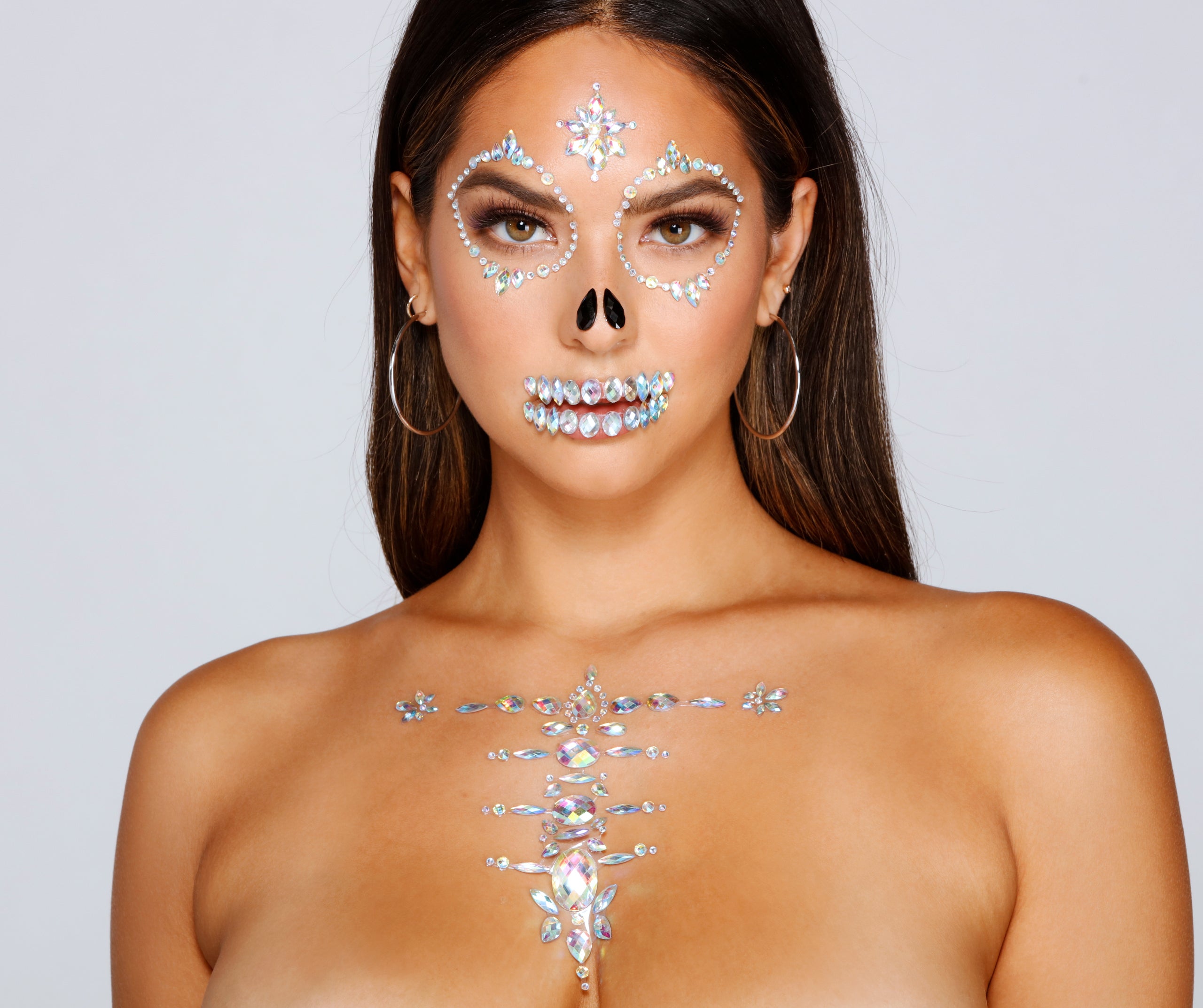 Spooky Skeleton Adhesive Body and Face Iridescent Gems