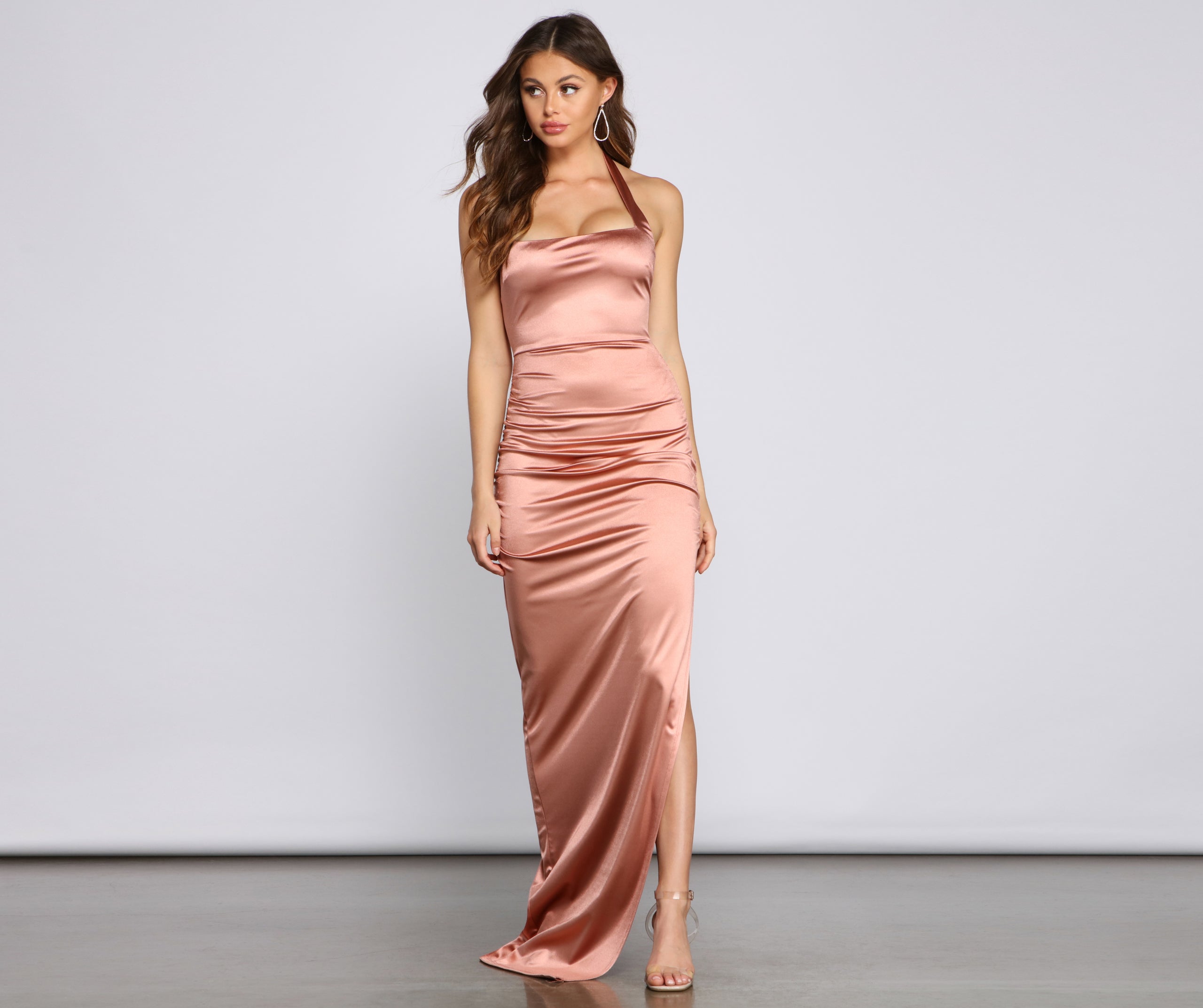 Calista Formal High Slit Halter Dress