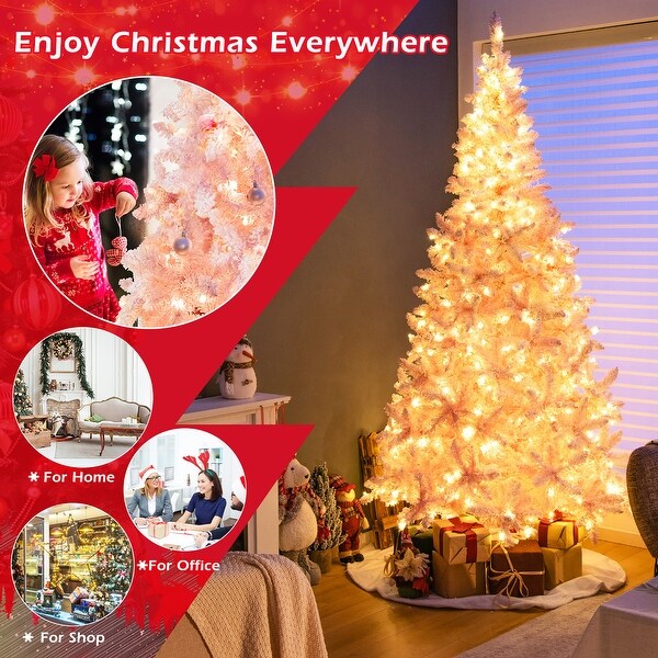 Gymax 7.5FT PreLit Hinged Artificial Snow Christmas Tree Decor Tree