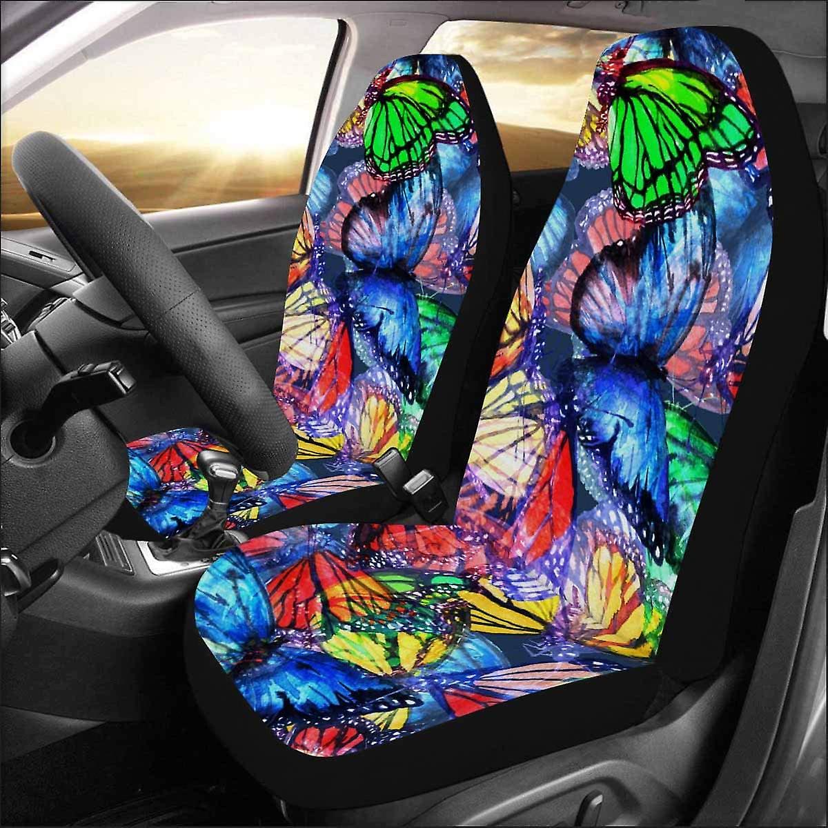 Set Of 2 Car Seat Covers Colorful Butterflies Flying Universal Auto Front Seats Protector Fits For Car，suv Sedan，truck