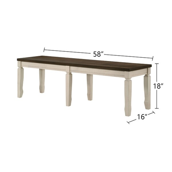 Wood Dining Bench in Weathered Oak and Cream Finish