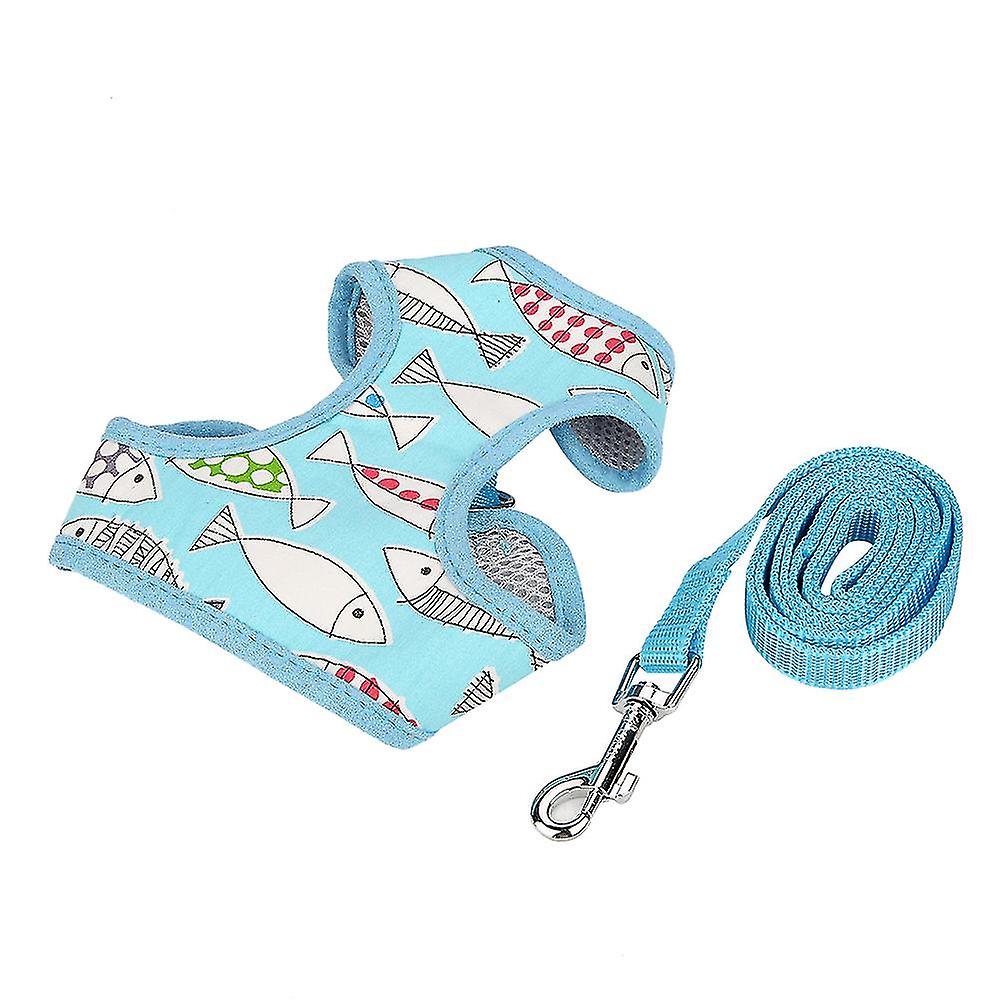 Comfortable Breathable Cute Cartoon Vest Pattern Dog Pet Harness Pet Clothes(Blue， S)