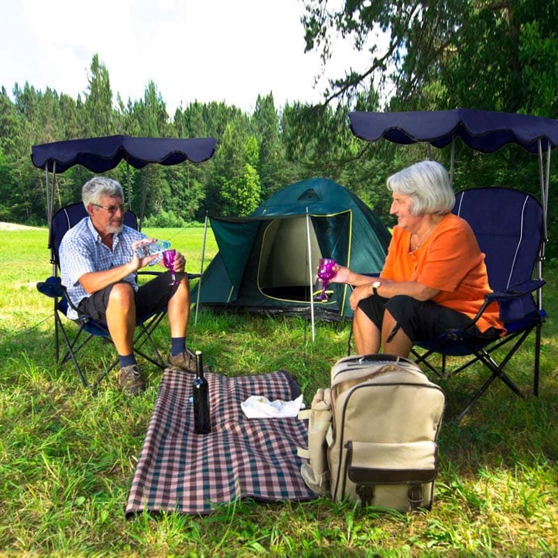 Outdoor Canopy Chair, Portable Folding Beach Chair with 2 Cup Holders, 600D PVC Fabric Camping Chair Lawn Chair