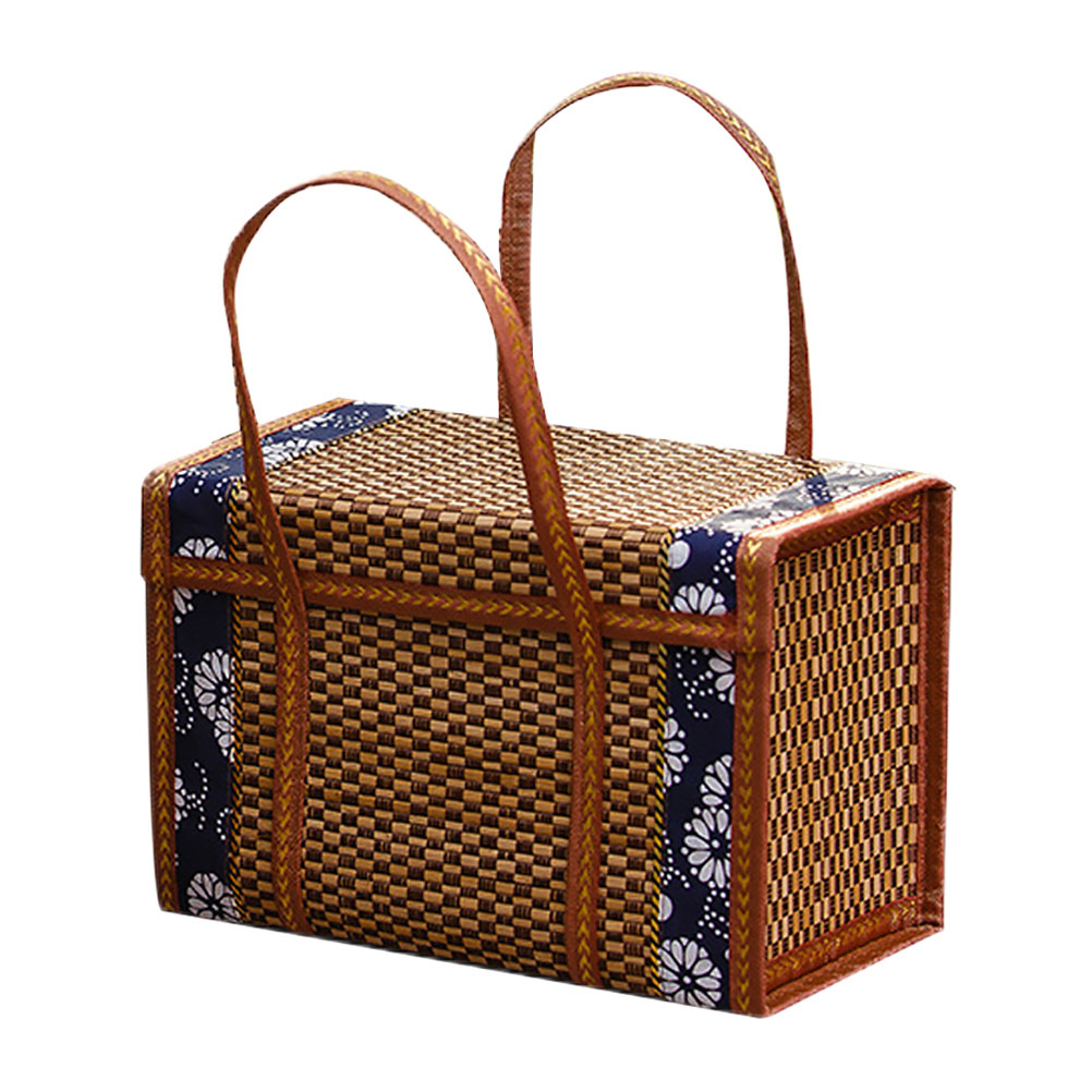 Homemaxs Basket Picnic Wovenwickerstorage Baskets Folding Fruit Market Rattan Basket Foldable Empty Camping Bag Handles Shopping