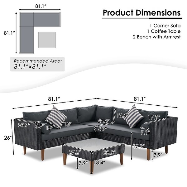 4-pieces Outdoor Wicker Sofa Set， Patio Furniture with Pillows， L-shape sofa set - Overstock - 37717935