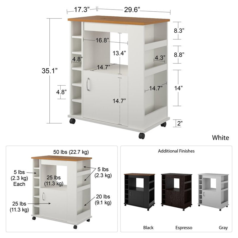 Pemberly Row Traditional Kitchen Cart in White