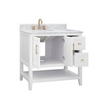 Home Decorators Collection Sturgess Open Shelf 37 in. W x 22. D x 35. H Vanity in White with White Marble Vanity Top 19111S-VS37C-WT