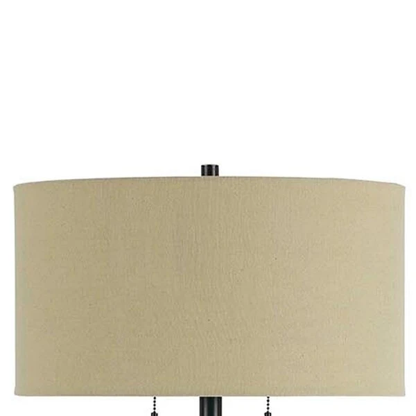 Metal Body Floor Lamp with Fabric Drum Shade and Pull Chain Switch, Black