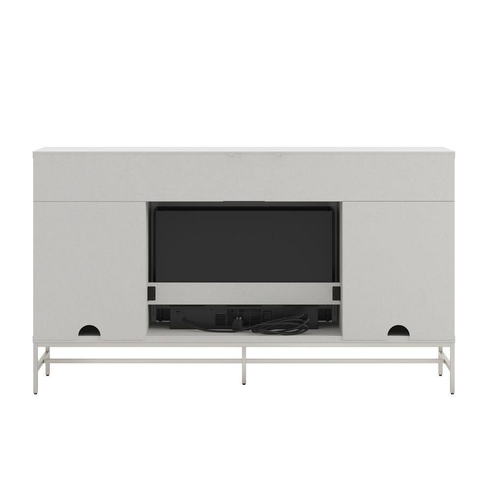 SCOTT LIVING KAPLAN 60 in. Freestanding Media Console Wooden Electric Fireplace in White HDSLFP60L-1B