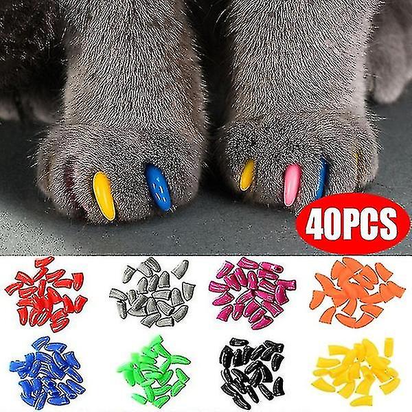 20/40pcs Soft Cat Nail Caps / Cat Nail Cover / Paw Claw / Pet Silicon Nail Protector With Free Glue Size Xs-xl