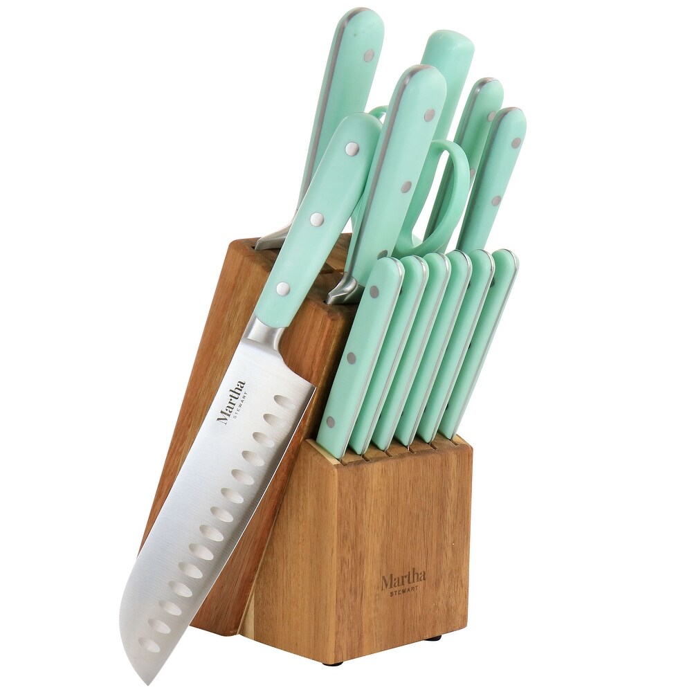 Martha Stewart Stainless Steel 14pc Cutlery and Knife Block Set in Mint