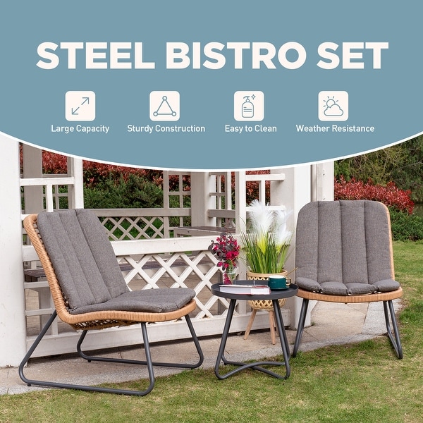 Patio Furniture Sets Rattan Wicker Outdoor Bistro Sets with Cushions (Set of 3)