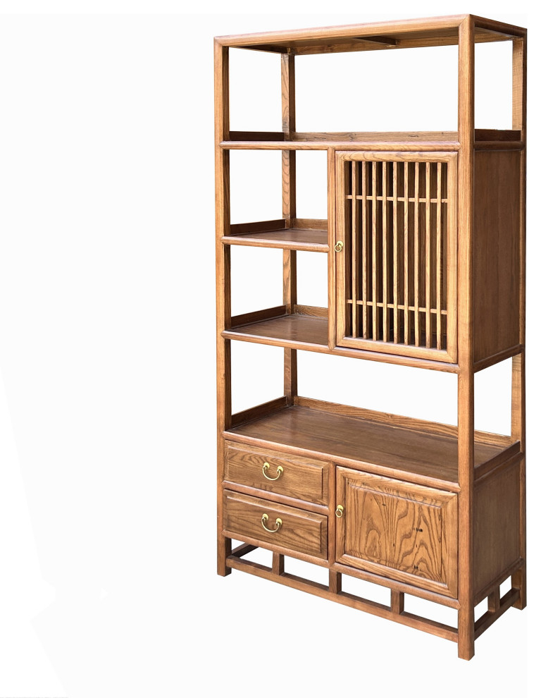 Chinese Elm Wood Brown Open Display Bookcase Cabinet Hcs4546   Asian   Bookcases   by Golden Lotus Antiques  Houzz