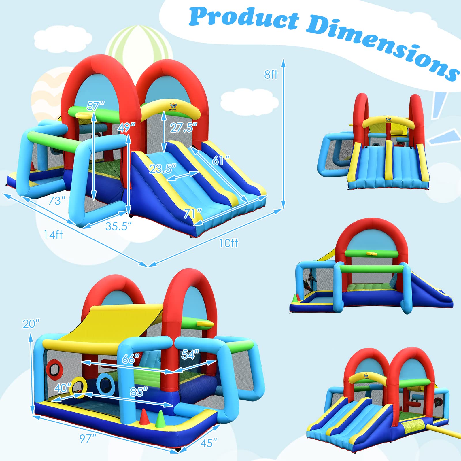 Costzon 8 in 1 Inflatable Bounce House, Bouncy House for Kids Indoor Outdoor Party Family with Blower