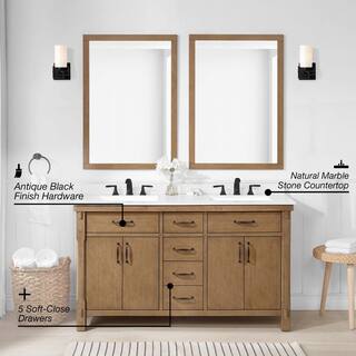 Home Decorators Collection Bellington 60 in. W x 22 in. D x 34.5 in. H Bath Vanity in Almond Toffee with White Engineered Stone Top Bellington 60