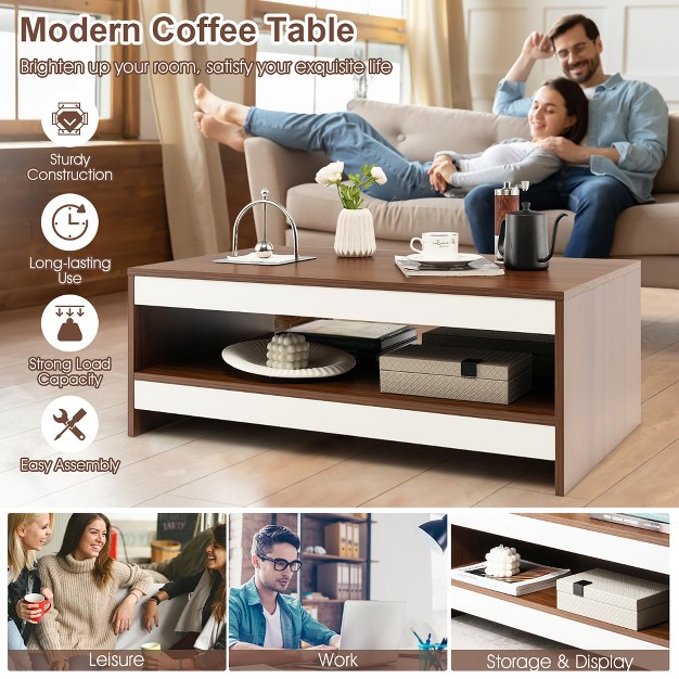 Costway Coffee Table Wood 2 tier Rectangular Coffee Table W storage Shelf Living Room